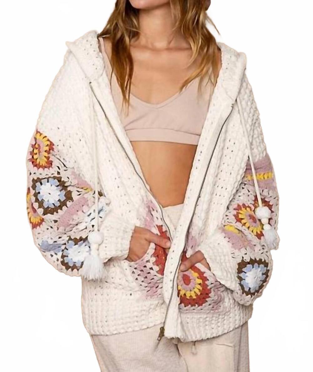 NEW POL raglan granny square pattern sweater in powder beige